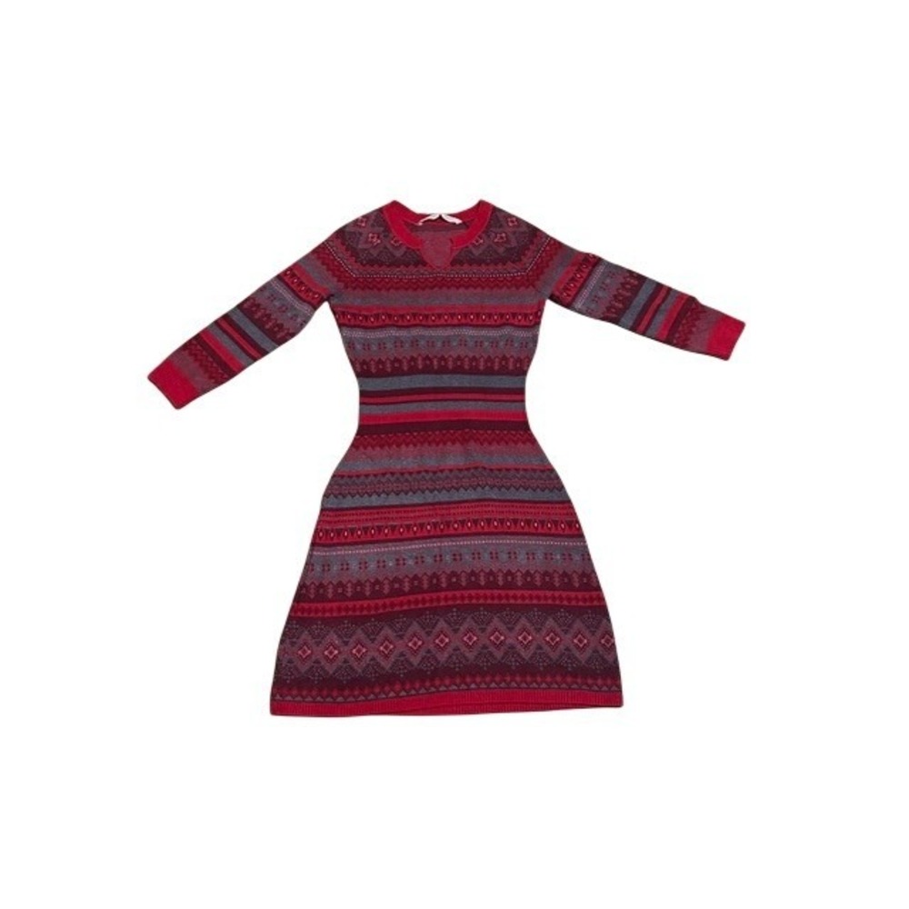 Athleta Womens Red Fair Isle Sweater Dress Long Sleeve Cotton Blend Cabin Small